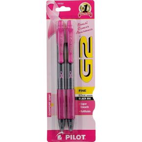 G2 Pink Ribbon Retractable Gel Ink Pen, 2 Per Pack [Set of 2], Black Ink