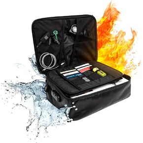 Fireproof & Waterproof Document Organizer With RFID Protection Fabric, Charging Port | 3-Layer Document Safe Case with Combination Lock & Shoulder Strap