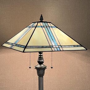 ARTZONE Antique Tiffany Floor Lamp [2-Lights][16''W*64''H] Mission Style Stained Glass Floor Lamp Standing Reading Light for Living Room/Bedroom/Home Office/Study