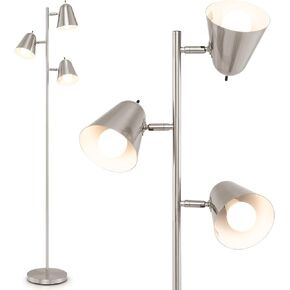 Tangkula 3-Light Floor Lamp, 64" Mid Century Modern 3 Light Tree, Standing Tall Pole Lamp with 3 A19 LED Bulbs and Adjustable Heads, 3 E26 Base, Reading Light for Living Room & Bedroom (Silver)