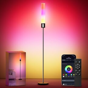 luckystyle RGBICW Cylindrical Floor Lamp, 1500LM Smart Floor Lamp with 16 Million Colors, Adjustable Brightness Modern Floor Lamps with Remote and APP Control Suitable for Bedroom, Living Room