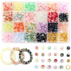 VNNOPG 480pcs 8mm Acrylic Beads for Jewelry Making - 22 Colors Candy Style Glass Beads with 20pcs Gold Circle, 20pcs Gold Spacer Beading Supplies for Bracelets Making Kit DIY Jewelry Craft