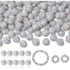 LAIDANLA 120pcs 10mm 12 Mixed Colors Rhinestone Beads Baseball Beads for Crafting, Shiny Round Shamballa Disco Beads, Sparkle Clay Bead Bulk for Bracelet Necklace Earring Jewelry Making DIY
