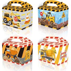 OULUN 12Pcs Construction Theme Birthday Party Supplies Treat Boxes Construction Engineering Vehicles Party Box Paper Candies Goody Boxes For Construction Theme Birthday Decoration
