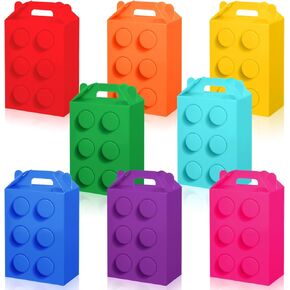 Liliful 24 Pieces Building Block Party Favor Box, Colors Building Brick Candy Treat Paper Box with Handles for Brick Themed Birthday Party Baby Shower decoration Supplies