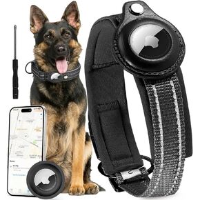 Airtag Dog Collar, Reflective Dog Collar with Airtag Holder, Comfortable Padded and Adjustable Airtag Dog Tracking Collar with Airtag Dog Collar Holder for Small Medium Large Dog (Beige, M)