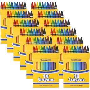 Trail maker 100 Pack Crayons Bulk for Kids, Classroom - Wholesale Bright Wax Coloring Crayons Party Favors in Bulk, 10 Per Box Art Set