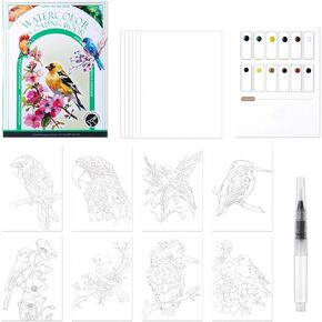Watercolor Workbook, Thickened Watercolor Book, Book for Beginners, Comes with 12 ColorsPaint Set with Brushes (Bird)