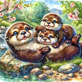 Acudotr Otter Diamond Painting Kits for Adults, 5D DIY Diamond Art Kits for Beginners, Full Drill Diamond Painting Kits for Home Wall Decor, 12x12 Inch