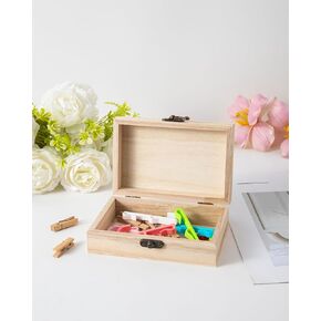 12PCS Unfinished Handmade Wooden Boxes, 5.8X3.8X1.8in Small Keepsake Box Jewelry Storage Handmade DIY Wooden Boxes Hinged Cover with Front Clasp