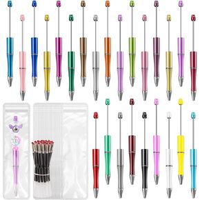 75 Pcs DIY Beadable Pens Kit - 25 Pens, 25 Refills & Bags, Black Ink for Students & Teachers(Multicolor)