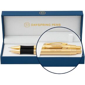 Dayspring Pens - Personalized Monroe 18 Karat Gold Plated Gift Pen and Pencil Set. Custom Engraved with Your Name, Great Gift for Man or Woman with Real Gold Plating. Gifting Case Included.