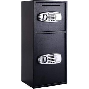 S AFSTAR Digital Safe Box, Double Door Security Depository Drop Box, Drop Slot Safes with Separate Keypad and Emergency Keys for Gun Cash Jewelry Document, 14 x 12 x 31.5 Inches, Black