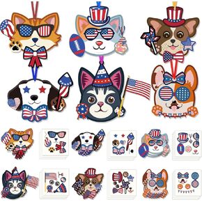 HOWAF 24 Sheets Make Your Own 4th of July Stickers, USA Independence Day Make a Face Stickers for Kids DIY Craft, America July 4th Dogs Cats Mix and Match Sticker for Patriotic Themed Party Supplies