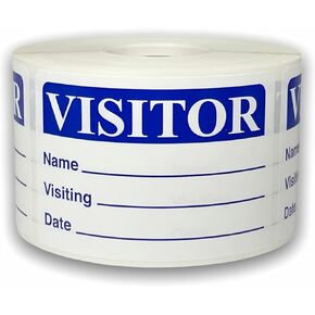 Blue Visitor Sticker - with Name Visiting Date | 2"x3" | Easy to Peel and Apply | 1 Roll 500 Labels