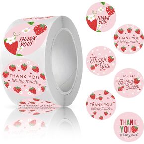 500 PCS Strawberry Stickers, Thank You Berry Much Sticker Roll, Strawberry Shortcake Stickers, Sweet Berry Themed Birthday Party Favors, Thank You Sticker Labels