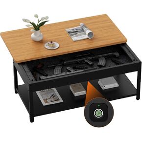 Hidden Gun Storage Safe for Rifles and Pistols, Biometric Fingerprint Gun Safe for Jewelry Money and Ammo, Use as Coffee Table (Honey Brown)