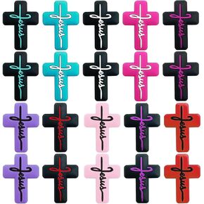 20Pcs Silicone Cross Beads Cross Shaped Characters Focal Beads Mix Color Silicone Bead Charms Rubber DIY Crafts Loose Spacer Bead Bulk for Pens Keychain Bracelet Necklace Making