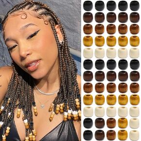 NAISKA 60Pcs Wooden Hair Beads for Braid 11x12mm Colorful Painted Loose African Beads Hair Jewelry Braids Loc Dreadlock Accessories Hair Tube Decoration Jewelry Making Clips for Women and Men