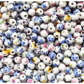 8mm 210 Porcelain Beads - Bracelets, Necklace, Decoration - Flowers Glaze Pattern