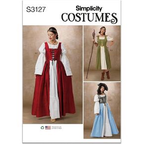 Simplicity SS3127Y5 Misses' Overdress and Chemise Costumes Sewing Pattern Packet, Design Code S3127, Sizes 18-20-22-24-26
