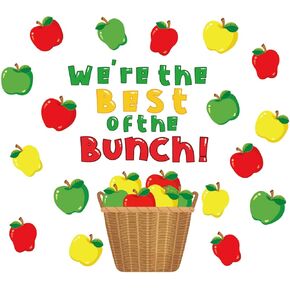 Back to School Apples Bulletin Board Set Colorful Apples Shape Paper Cutouts with Glue Points We're The Best of Bunch Cut-Outs for School Classroom Party Door Wall Decor, 53Pcs