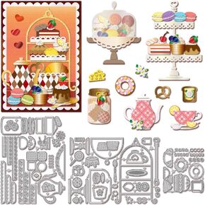 GLOBLELAND Dessert Tray Cutting Dies Cake and Coffee Die Cuts Sweet Dessert Cutting Dies for DIY Scrapbooking Card Making Journal Embossing Paper Craft Decor