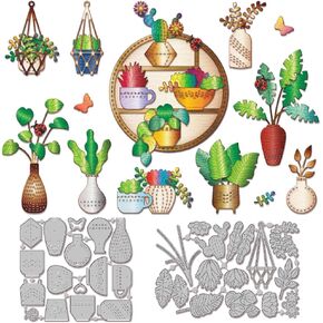 GLOBLELAND Mini Potted Plants Cutting Dies for Card Making Flower Cactus Succulent Metal Die Cuts Leaf Vase Cutting Dies Templates for Scrapbooking Journal Embossing Paper Craft Decor
