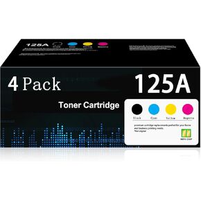 125A Toner Cartridge High Yield 4-Pack (with Chip) Replacement for HP 125A CB540A CB541A CB542A CB543A Color CM1312nfi CM1312 MFP CP1215 CP1515n CP1518ni Printer | Black Cyan Yellow Magenta