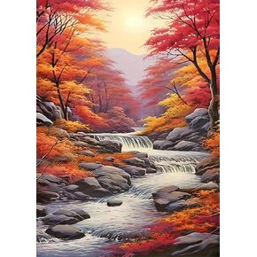 Autumn Waterfall Tree Diamond Painting Kits for Adults, 5D Diamond Art Kits for Adults Beginners, DIY Full Round Drill Diamond Dot Painting Gem Art Kits for Adult, Home Wall Decor 11.8x15.7 Inch