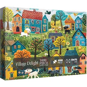 Cute Dog City Puzzles for Adults 1000 Pieces, Funny Animal Flower Jigsaw Puzzles, Bird Floral Art Puzzles
