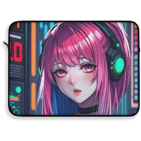 Stylish Laptop Sleeve - Pink Haired Anime Girl Desing - Protective Polyester Cover for 12", 13", and 15" Laptops - Covers