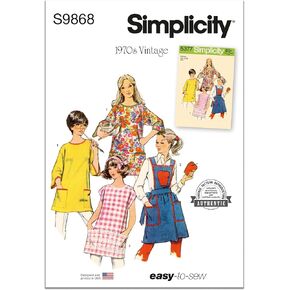 Simplicity Vintage 1970's Potholder and Apron Sewing Pattern Packet, Design Code S9868, Sizes S-M-L-XL, Multicolor