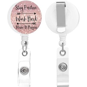 Inspirational Quote Pink Retractable Badge Reel with Clip for ID Card Holders - Decorative and Cute Nurse Badge Holder with Name - Pack of 2 for Teachers Men Women Students