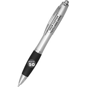 DISCOUNT PROMOS Personalized Ballpoint Pens With Rubber Grip, 50 pack Customizable Ergonomic Click-to-Write Custom Writing Pens for School with Black Ink, Black