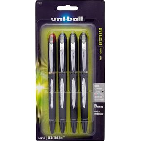 Uni-ball 33932PP Jetstream Roller Ball Pen, Quick Drying to Prevent Smears, Intense Coloration, Bold Point (1.0mm), Assorted Colors, Pack of 4