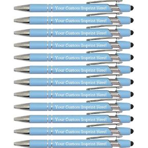 ExpressDesigns™ - Pastel Premium Custom Pens with Stylus | Personalized Soft-Touch Printed Name Pens w/Black Ink - Imprinted w/Logo or Message - 12 pcs/pack (Pastel Blue)