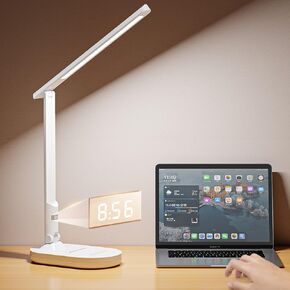 Foldable LED Desk Lamp for Home Office, 3 Color Modes & 4-Level Brightness, Rechargeable USB-C Study Light, Space-Saving Portable Desk Lamp for Reading, Dorm, Bedroom (White)