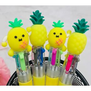 12Pcs Pineapple Multicolor Pen in One 4-in-1 Cute Fruit Mini Pens Bulk Fun Pens Assorted Ink Kawaii Ballpoint Pens for Kids Birthday Gift Student Present School Supplies Party favors