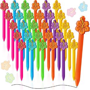 30 Pcs Summer Hawaiian Luau Ballpoint Pens with Hibiscus Flower Decor Cute Tropical Hibiscus Flower 1.0 mm Black Gel Ink Retractable Ballpoint Pens for Office School Supplies