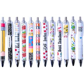 12PC Teacher Pen | Fun Cute Funny Cool Best Pens for Men Women Set Pack Teach Love Inspire School Preschool Appreciation Gifts Supplies in Bulk Office Supply Thoughtful Professor of the Year