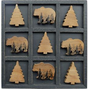 NIKKY HOME Cute Bear Decorative Wooden Board Travel Game Tic Tac Toe for Fun Coffee Table Decor
