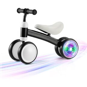 Colorful Lighting Baby Balance Bike, 1st Birthday Girl Gifts with 4 Silent Wheels & Soft Seat, Balance Bike 1 Year Old No Pedal, 12-24 Months Toddler Ride-on Toys, Baby Walker for Girls Boys, Pink