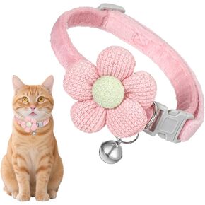 Small Dog Collar with Flower, Pink Flower Cat Collar with Bells Adjustable Dogs Collars with Flowers Puppy Collars for Girl and Boy Little Dog (8-12 Inches, Pink)