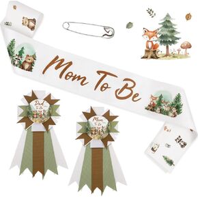 Woodland Baby Shower Decorations Mom to Be Sash Dad to Be Corsage Set, Neutral Mommy to Be Sash Baby Shower Sash Set for Pregnant Mommy Gift Party Decorations