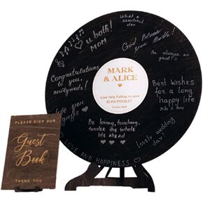 Custom Wood Round Record | Wedding Guest Book Alternative | Rustic Round Wedding Guest | Graduation Guest Book | Vintage Vinyl Record Design | Wedding Decorations for Reception Inside and Outside