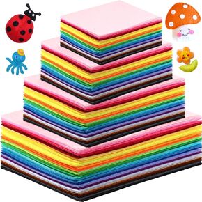 Newwiee 320 Pcs Felt Sheets Craft Kit 4"x 4" + 6"x 6"+ 8"x 12"+ 12"x 12" Sizes Bulk Assorted Colors Sewing Fabric Colored Felt Squares Craft for Kids DIY Patchwork Decoration School Project, 40 Colors