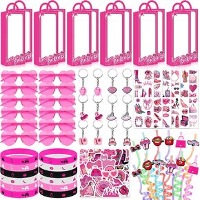 172PCS Pink Girls Party Favors, Pink Girl's Birthday Party Favors Supplies with Heart Glasses Straws Bubble Wands Tattoo Sticker Bracelet Keychain and Gift Box, for Birthday Party Decorations