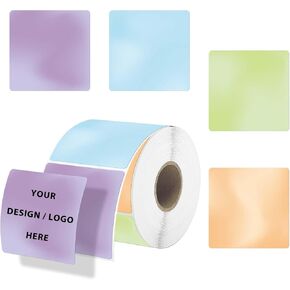 2 2 Inch Square Thermal Labels, Thermal Stickers with Perforation Line, Self-Adhesive Waterproof Personalized Stickers for Small Business, Logo Design, 500 Labels/1 Roll, Colorful