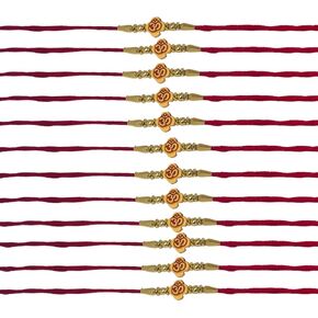 SNS Pack of 12 Rakhi Thread, Flower OM with Golden Beads Rakhi, Rakhee for Bhai, Bhaiya, Brother, Assorted Color Thread